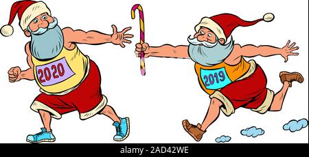 Relè sport. Babbo Natale vecchio 2019 e nuovo 2020..Natale e Capodanno Illustrazione Vettoriale