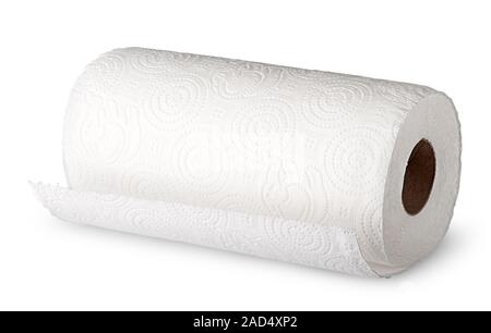 Bianco rotolo di asciugamani di carta in orizzontale Foto Stock