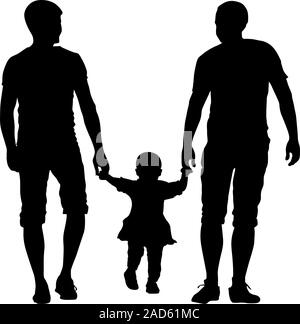 Silhouette nera le coppie omosessuali e la famiglia con bambini su sfondo bianco. Illustrazione Vettoriale. Illustrazione Vettoriale