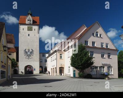 Isny im Allgäu, Water-Gate Tower, stemma Foto Stock