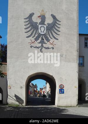 Isny im Allgäu, Water-Gate Tower, stemma Foto Stock