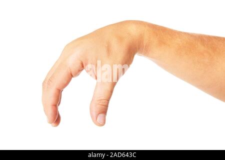 Adult man mano per tenere qualcosa di isolato Foto Stock