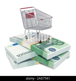 Carrello spesa sull'euro pack, 3D rendering isolati su sfondo bianco Foto Stock