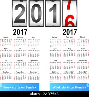 Elegante calendario tedesco per il 2017. In tedesco e in inglese. Illustrazione Vettoriale