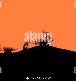 Silhouette radar militari piatto. Illustrazione Vettoriale. Illustrazione Vettoriale