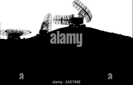 Silhouette radar militari piatto. Illustrazione Vettoriale. Illustrazione Vettoriale
