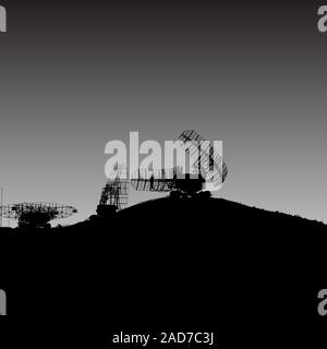 Silhouette radar militari piatto. Illustrazione Vettoriale. Illustrazione Vettoriale