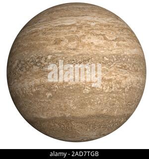 Brown mistico pianeta morto con crateri isolati su sfondo bianco. La fantascienza. Ad alto dettaglio 3D render illustrazione. Foto Stock