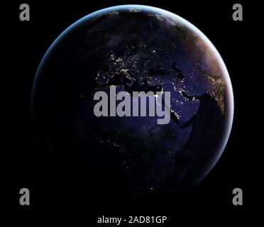 Messa a terra, di notte, luci notturne, Africa, Europa Penisola Arabica, 2016 dalla NASA/Joshua Stevens/DPA Foto Stock