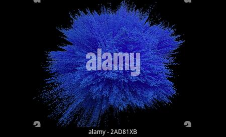 Polvere blu esplosione a sfera su sfondo nero. Blue cloud. Blue esplosione da polveri. La vernice holi. Bloccare il movimento della polvere blu. Foto Stock