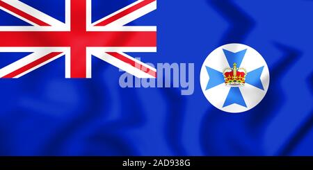 3D Bandiera del Queensland, Australia. 3D'illustrazione. Foto Stock