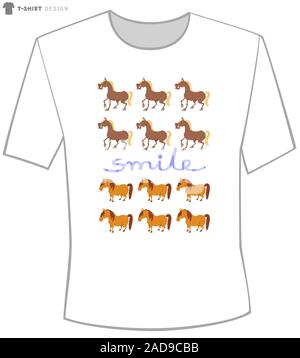 T shirt design con happy cartoon cavalli Foto Stock