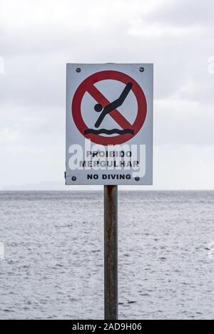 Nessun diving, segno, costa, Porto da Cruz, Madeira, Portogallo, Europa Foto Stock