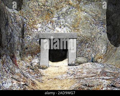 Grotta scavata nella montagna Foto Stock
