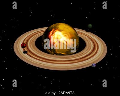 L'anello pianeta Saturno con lune Foto Stock