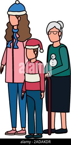Nonna con la figlia e la nipote con cappello di Natale Illustrazione Vettoriale