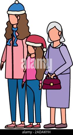 Nonna con la figlia e la nipote con cappello di Natale Illustrazione Vettoriale