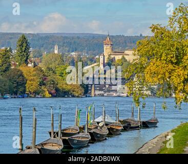 Vista dal Reno Hifh a Munit, Schaffhausen, Svizzera Foto Stock