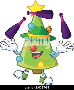 Super Cool Juggling Decorazione per albero di natale mascotte stile cartone animato Illustrazione Vettoriale