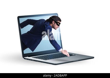 Hacker uomo cercando di rubare dati personali Foto Stock