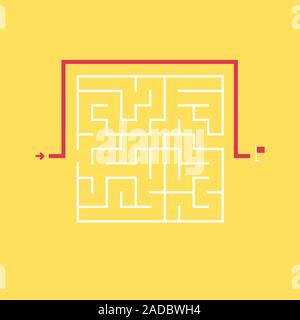 Square maze e la scorciatoia per uscire senza passare attraverso la porta di ingresso. Problema e concetto di soluzione. Illustrazione Vettoriale