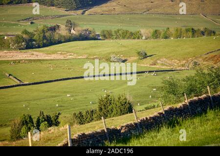 Glossop città mercato, High Peak, Derbyshire, in Inghilterra. Guardando in giù nel villaggio Padfield Foto Stock