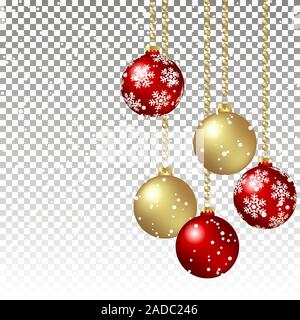 EPS vettore 10 appeso baubles di natale con fiocchi di neve di concetto di sfondo e trasparenza nei file vettoriali Illustrazione Vettoriale