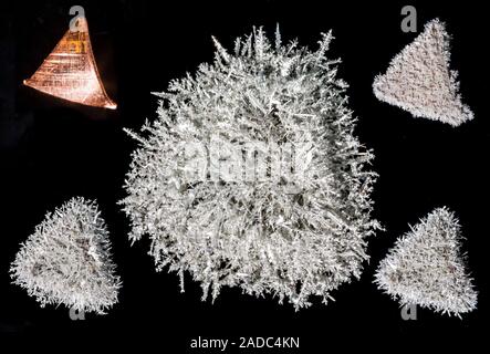 Reazione di spostamento del rame e la soluzione di nitrato di argento.  Quando il rame metallico è abbassata in una soluzione di 0.1N argento  nitrato di ioni Ag+ tirare ele Foto stock - Alamy