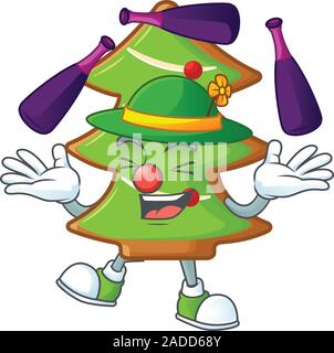 Super Cool Juggling alberi cookie mascot stile cartoon Illustrazione Vettoriale