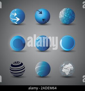 Vari elementi di disegno di globi circolari di Abstract - modello di illustrazione concettuale per Web in formato vettoriale liberamente scalabile e modificabile Illustrazione Vettoriale