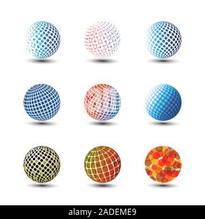 Vari elementi di disegno di globi circolari di Abstract - modello di illustrazione concettuale per Web in formato vettoriale liberamente scalabile e modificabile Illustrazione Vettoriale