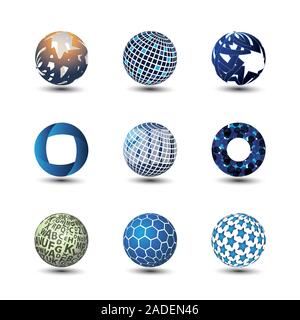 Vari elementi di disegno di globi circolari di Abstract - modello di illustrazione concettuale per Web in formato vettoriale liberamente scalabile e modificabile Illustrazione Vettoriale