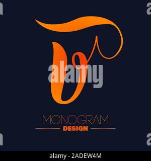 Lettera maiuscola V calligraphy monogram design Illustrazione Vettoriale