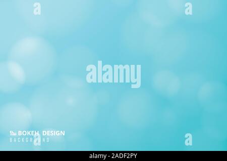 Abstract soft light blue sky di gradiente bokeh con cerchi decorazione bianco sullo sfondo. Decorare per artwork, template, annunci pubblicitari, brochure. illustrazione ve Illustrazione Vettoriale