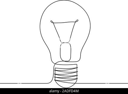 Una linea di disegno della lampadina luce di idea di simbolo. Linea continua di stile. Vettore Illustrazione Vettoriale