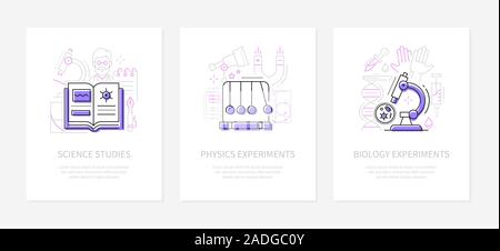 Scienza e istruzione - linea stile design set di banner Illustrazione Vettoriale