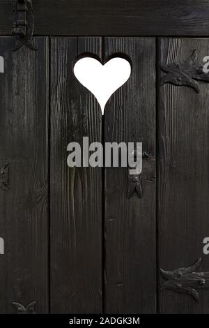 Legno scuro piccola porta con taglio fuori centro Foto Stock