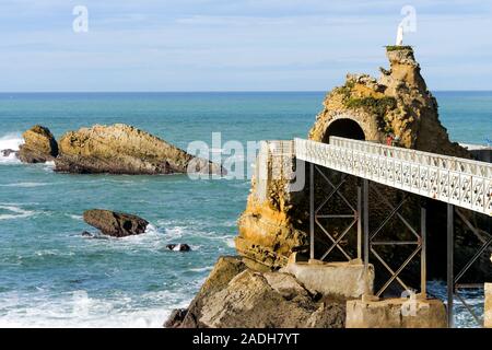 Rocher de la Vierge - Holly Vergine Rock, Biarritz, Pyrénées-Atlantiques, Pyrenees-Atlantique, Francia Foto Stock