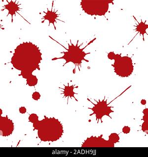 Rosso delle macchie di sangue seamless pattern sul bianco,spaventoso,sfondo disegnato a mano illustrazione vettoriale Illustrazione Vettoriale