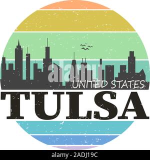 Abstract skyline di Tulsa, con vari punti di riferimento, illustrazione vettoriale Illustrazione Vettoriale