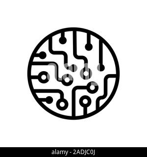 Icona della scheda a circuito stampato con il simbolo del chip nero piatto Illustrazione Vettoriale