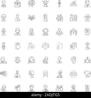 Intelligenza emotiva le icone della linea, segni, simboli vettoriali, illustrazione lineare impostato Illustrazione Vettoriale