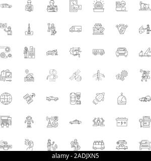 La linea di produzione delle icone, segni, simboli vettoriali, illustrazione lineare impostato Illustrazione Vettoriale