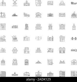 Linea di architettura icone, segni, simboli vettoriali, illustrazione lineare impostato Illustrazione Vettoriale
