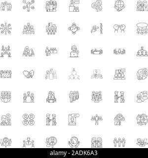 Sistema comunitario le icone della linea, segni, simboli vettoriali, illustrazione lineare impostato Illustrazione Vettoriale