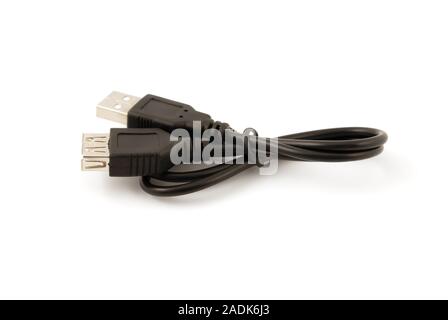USB (Universal Serial Bus) connettori, cavo. Isolato su sfondo bianco. Foto Stock