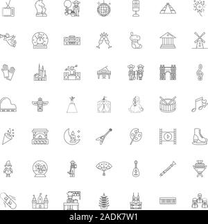 Organizzazione culturale le icone della linea, segni, simboli vettoriali, illustrazione lineare impostato Illustrazione Vettoriale