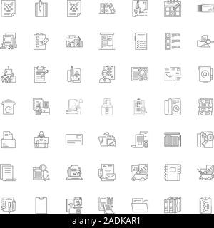 Le cartelle e i file riga icone, segni, simboli vettoriali, illustrazione lineare impostato Illustrazione Vettoriale