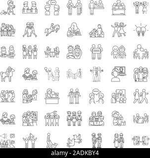 Amicizia e amici le icone della linea, segni, simboli vettoriali, illustrazione lineare impostato Illustrazione Vettoriale
