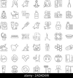 Linea di assistenza sanitaria icone, segni, simboli vettoriali, illustrazione lineare impostato Illustrazione Vettoriale